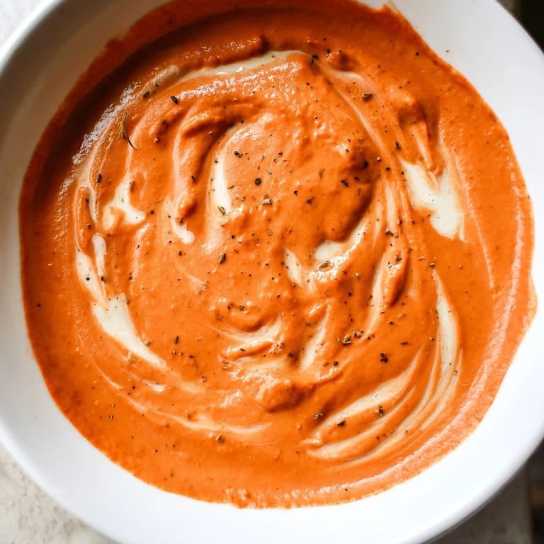 Close-up of the smooth, vibrant Instant Creamy Marinara Hack, perfect for dipping, alongside a breadstick, ready to eat.