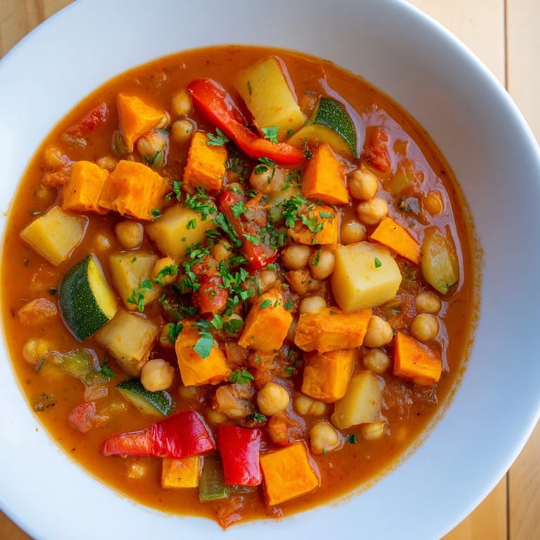 This photo features a comforting serving of Hearty Vegan Sweet Potato Stew, ready for a chilly night.