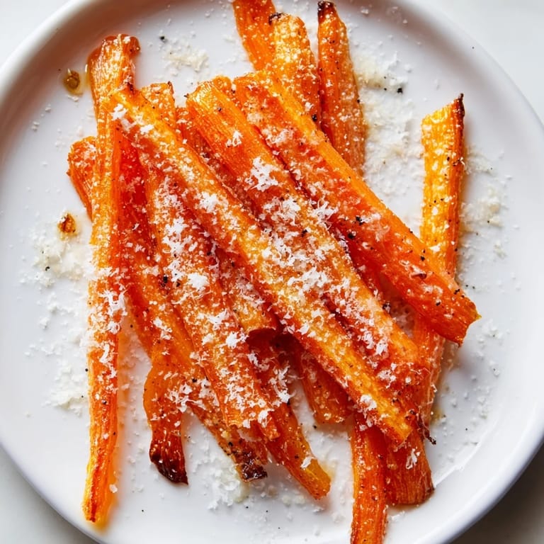 Golden-brown Parmesan Baby Carrot Chips, a sweet and savory snack, perfectly roasted to caramelized perfection.