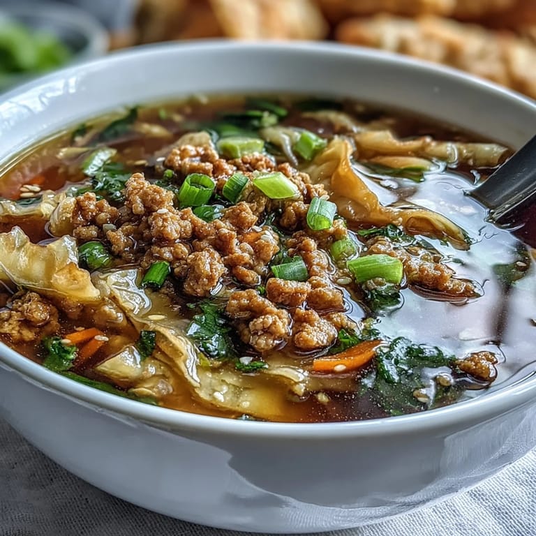 Family-style pot of Cozy One-Pot Egg Roll Soup with ginger, garlic, and vibrant vegetables, ready to be ladled into bowls.