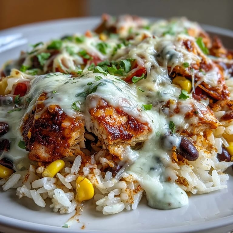 Tender chicken and savory rice bake together in one pan, creating a bubbling, cheesy Pollo Loco Mexican Chicken and Rice with Queso.