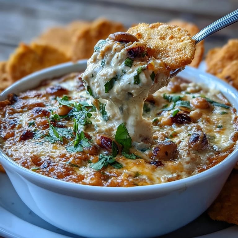 A bowl of creamy Hot Black-Eyed Pea Dip garnished with fresh cilantro and spicy jalapeño slices, ready to serve.