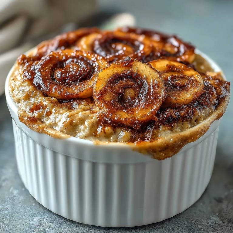 Freshly baked Cinnamon Swirl Protein Banana Baked Oats topped with banana slices and yogurt.