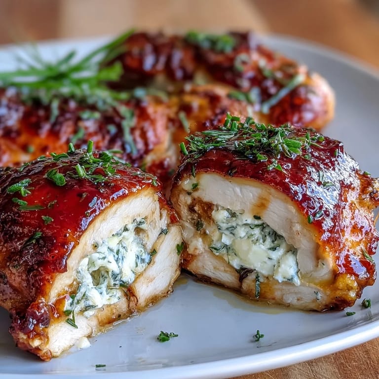 Freshly baked Hot Honey Ricotta Stuffed Chicken breasts sliced open to reveal a creamy, herb-filled ricotta center. Steam rises gently from the tender meat, showcasing a delicious gluten-free main course ready for a family dinner.