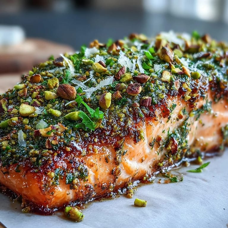 Pan-seared Pistachio-Crusted Salmon served alongside a fresh arugula salad for dinner.