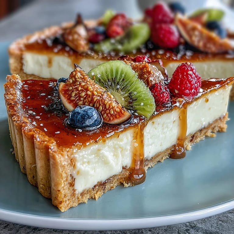 A freshly baked Cardamom Custard Tart with buttery crust, aromatic filling, and glossy apricot glaze on top.