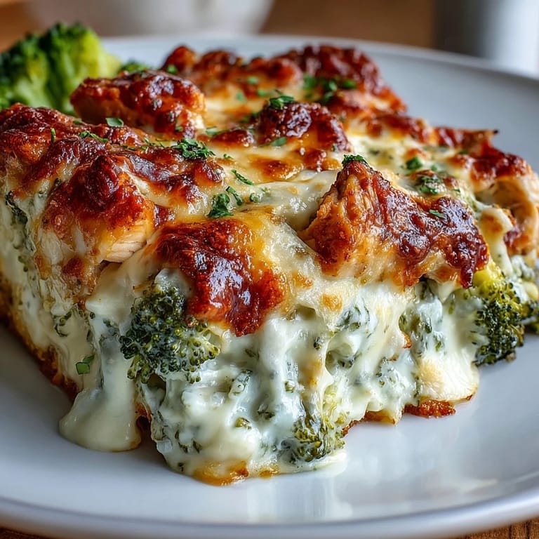 Cheesy Keto Creamy Chicken and Broccoli Casserole in a skillet, showcasing tender chicken and steamed broccoli.