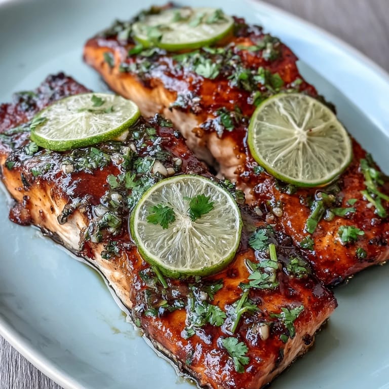 Succulent salmon baked in a honey-lime garlic butter glaze, topped with fresh herbs and citrus for vibrant flavor.