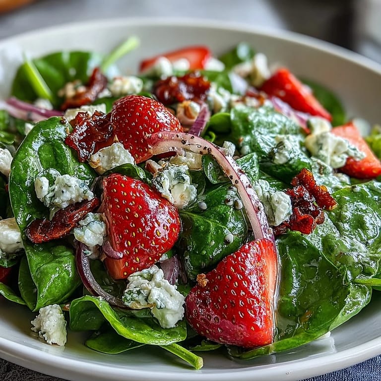 Fresh spinach and juicy strawberries tossed with toasted almonds and feta, finished with a sweet and zesty poppy seed vinaigrette.