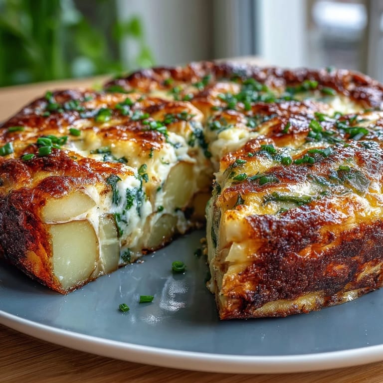 Fluffy egg frittata packed with tender potatoes, fresh spring onions, and gooey cheddar—ideal for easy, satisfying meals.