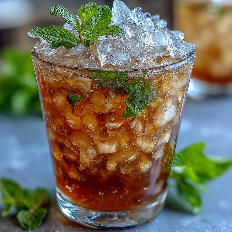 Classic Southern Kentucky Derby Mint Julep Mocktail featuring fresh mint syrup, lemon juice, and effervescent club soda in traditional glassware