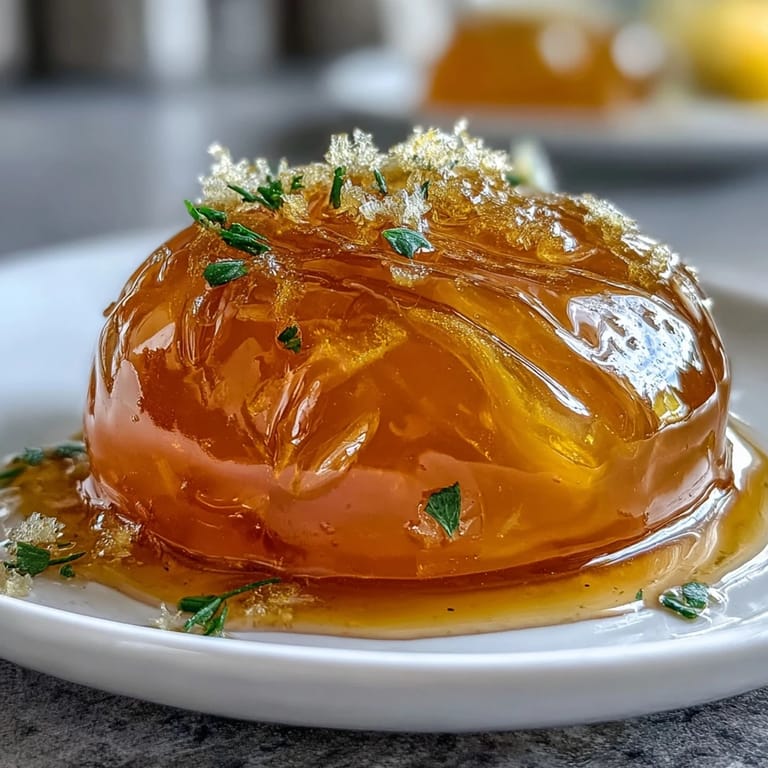 Springtime dandelion jelly, infused with zesty lemon and sweet honey, beautifully set and glistening in a glass jar.