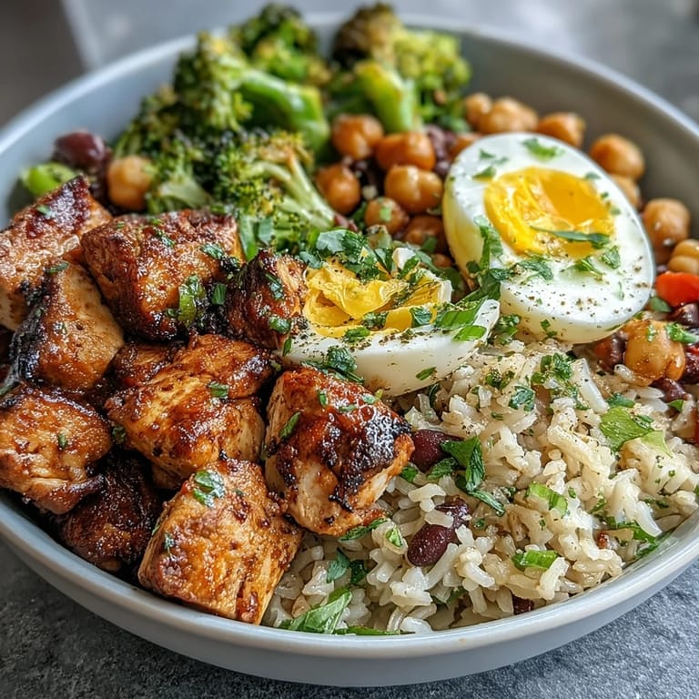 Wholesome chicken and hearty beans sit beside colorful veggies in this budget protein meal.