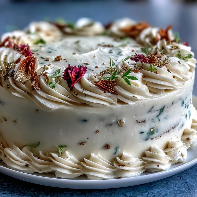 Show-stopping vanilla graduation cake decorated with delicate edible flowers and shimmering gold leaf accents.