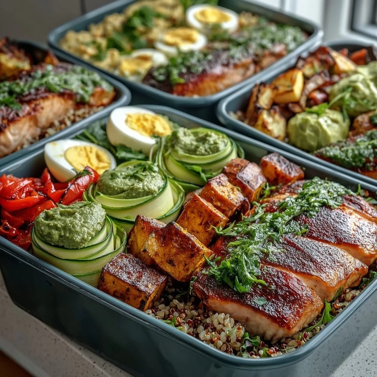 Healthy meal prep containers filled with lean protein and vibrant, roasted vegetables.
