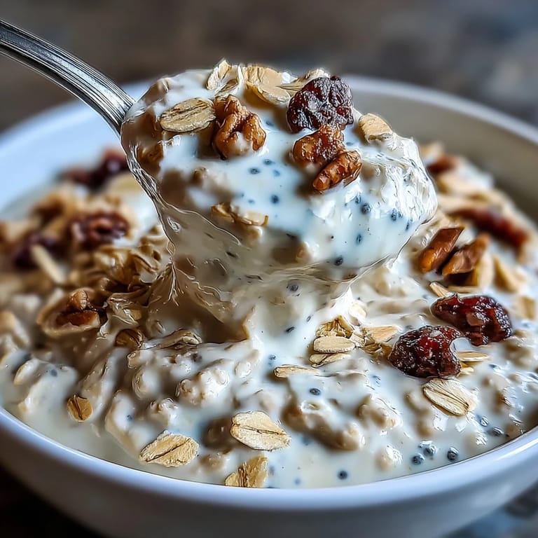 Deliciously thick high protein overnight oats for fat loss, ready for breakfast.