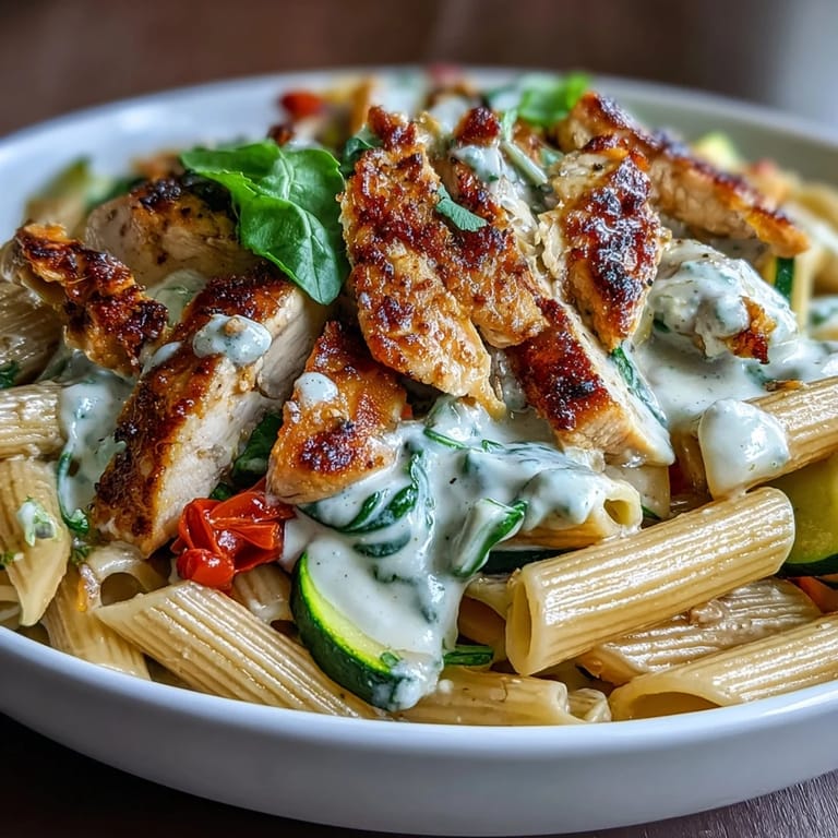 Meal prep container filled with high protein chicken pasta, showcasing a light, creamy sauce and vibrant vegetables for a nutritious weekday dinner.
