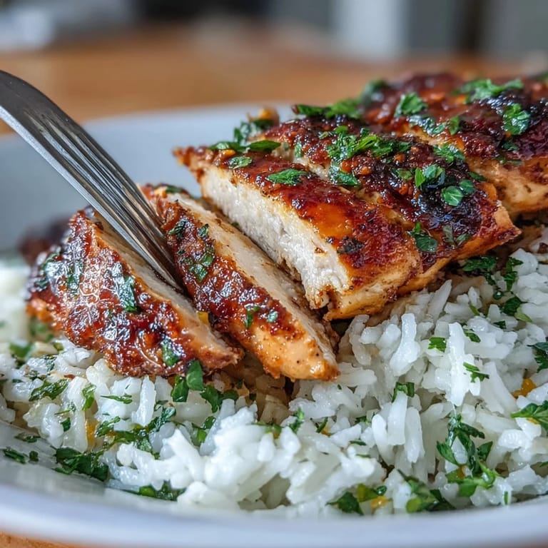 Fluffy rice topped with sliced chicken breast and sautéed vegetables for a balanced, healthy meal prep.