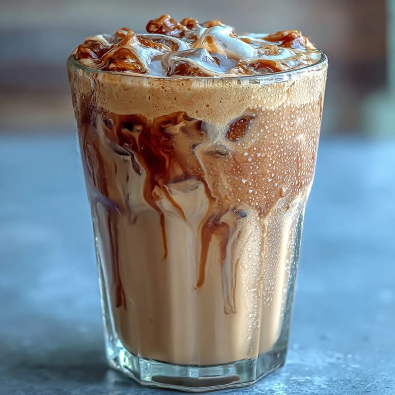 Creamy vanilla protein coffee smoothie with chilled espresso and milk, blended until frothy and served over ice.