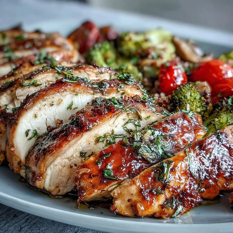 Balanced high protein chicken and vegetable meal prep with sliced chicken, broccoli, peppers, and zucchini arranged for healthy lunches.