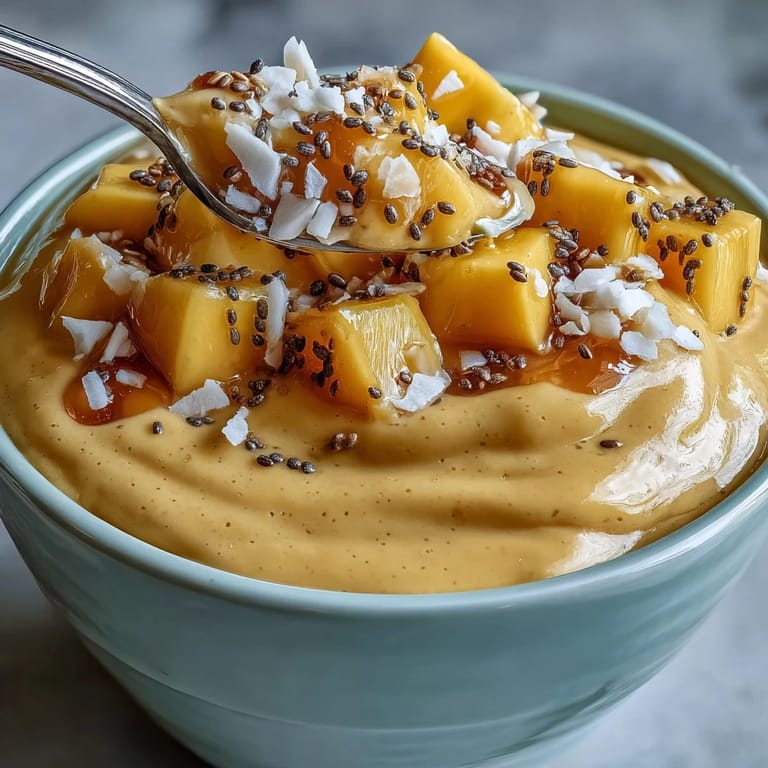Vibrant mango protein smoothie bowl with colorful toppings, perfect for a healthy breakfast or snack.