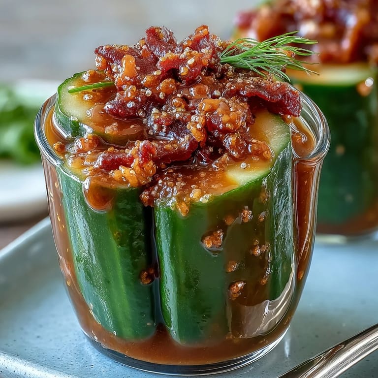 A viral snack sensation featuring a whole pickle coated in chamoy, layered with sour gummy strips and mini candies for a sweet-spicy kick.  
