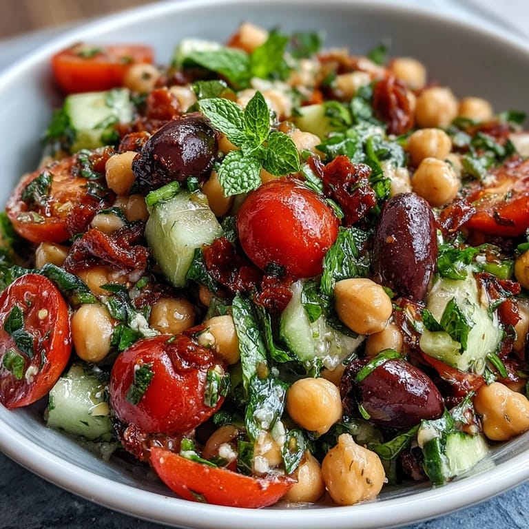 Lemon-kissed Mediterranean Chickpea Salad with fresh herbs ready to serve.