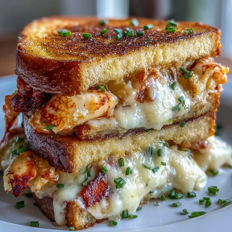 Luxurious Lobster Grilled Cheese oozing melted cheese, perfect for a treat.