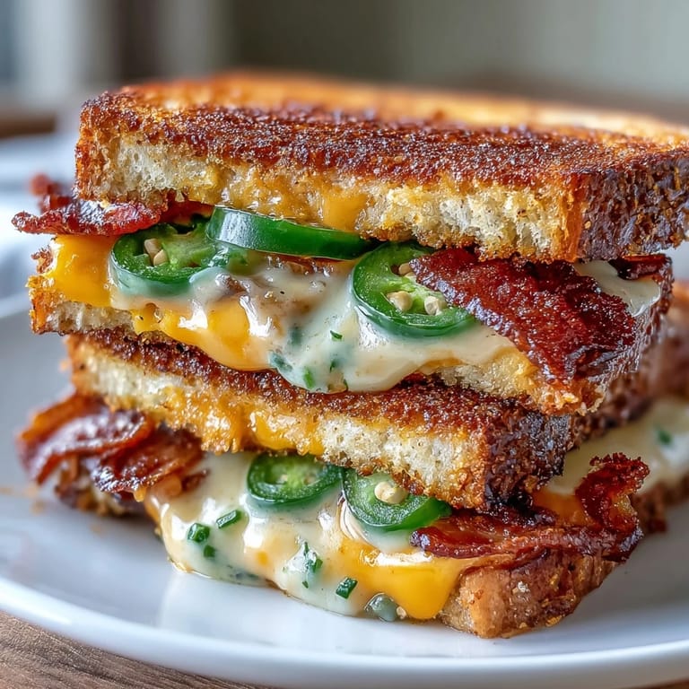 Savory jalapeño bacon grilled cheese, a gooey, decadent sandwich perfect for lunch.