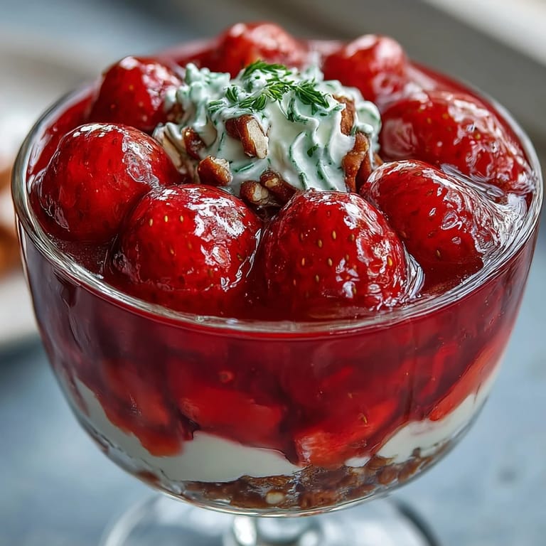 Taste the sweet and salty Strawberry Pretzel Jello Salad, chilled and ready to serve.