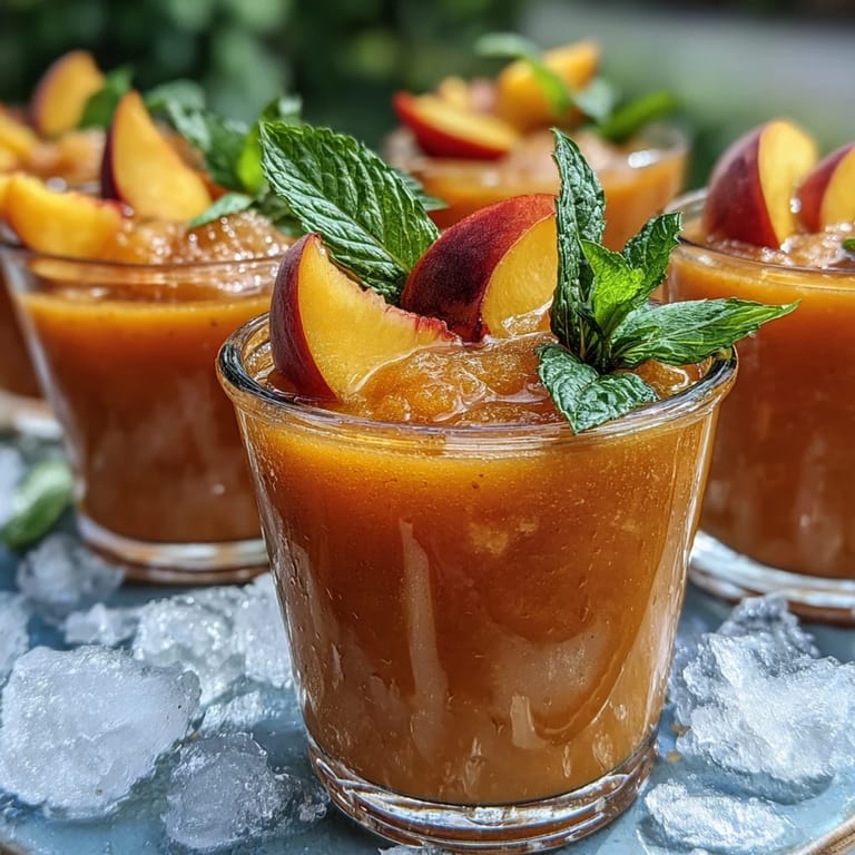 Blended Peach Iced Tea Slush Cups, a delightful frosty beverage for hot weather.