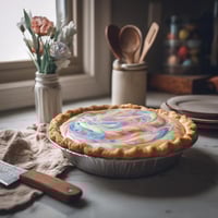 A pie with a swirl pattern on top.
