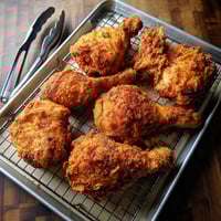 A tray of buttermilk fried chicken.