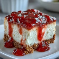 High protein strawberry cheesecake bites topped with vibrant strawberry sauce, perfect for a healthy dessert.  