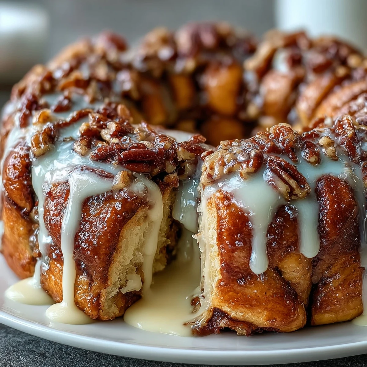 Vibrant King Cake Pull-Apart Monkey Bread drizzled with cream cheese icing and colorful sanding sugars.  