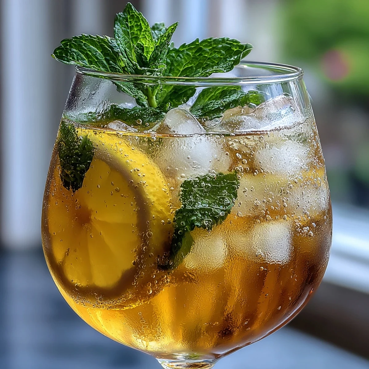 Refreshing Limoncello Spritz Mocktail with Sparkling Water in a chilled wine glass, garnished with lemon slices and fresh mint leaves.