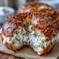 High-protein cottage cheese bagels with golden crust and chewy texture, perfect for a quick breakfast or snack.
