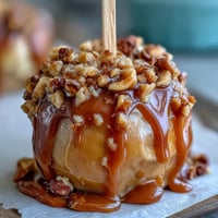 Caramel candy apple slices with crushed peanuts make a sweet, crunchy treat perfect for parties or snacking.