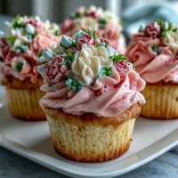 Adorable pastel floral cupcakes with delicate buttercream roses and blossoms, perfect for baby showers and spring celebrations.