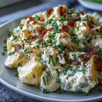 Creamy deviled egg potato salad with tender Yukon Gold potatoes, tangy mustard dressing, and fresh herbs for a classic Easter side dish.