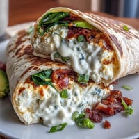 Fluffy 5-Minute Egg White Breakfast Wrap filled with fresh veggies and melted cheese.