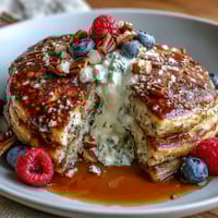 Wholesome protein pancake bowl topped with Greek yogurt, fresh berries, and crunchy nuts for a balanced breakfast.