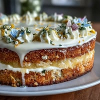 Beautiful Mother's Day Lemon Curd Layer Cake with Edible Flowers, featuring zesty homemade lemon curd between soft sponge layers, elegantly decorated with fresh pansies and roses.
