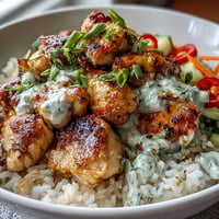A vibrant low-calorie high-protein chicken rice bowl with tender chicken, fluffy rice, and fresh vegetables.  