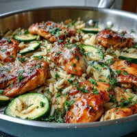Tender lemon chicken and zucchini orzo, a one-pan wonder with bright citrus notes.