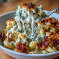 Creamy Dill Pickle Mac and Cheese, a tangy comfort food delight.