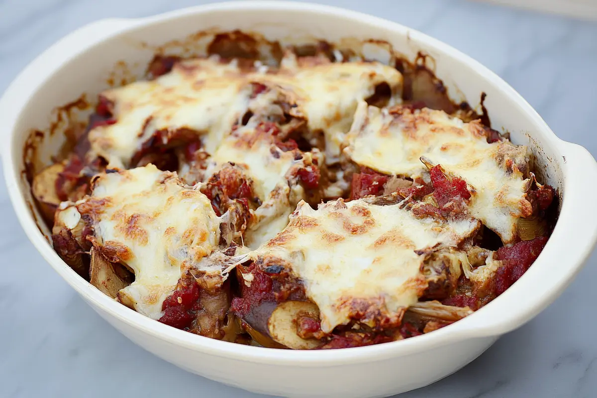 Eggplant casserole Greek, freshly baked and ready to serve.