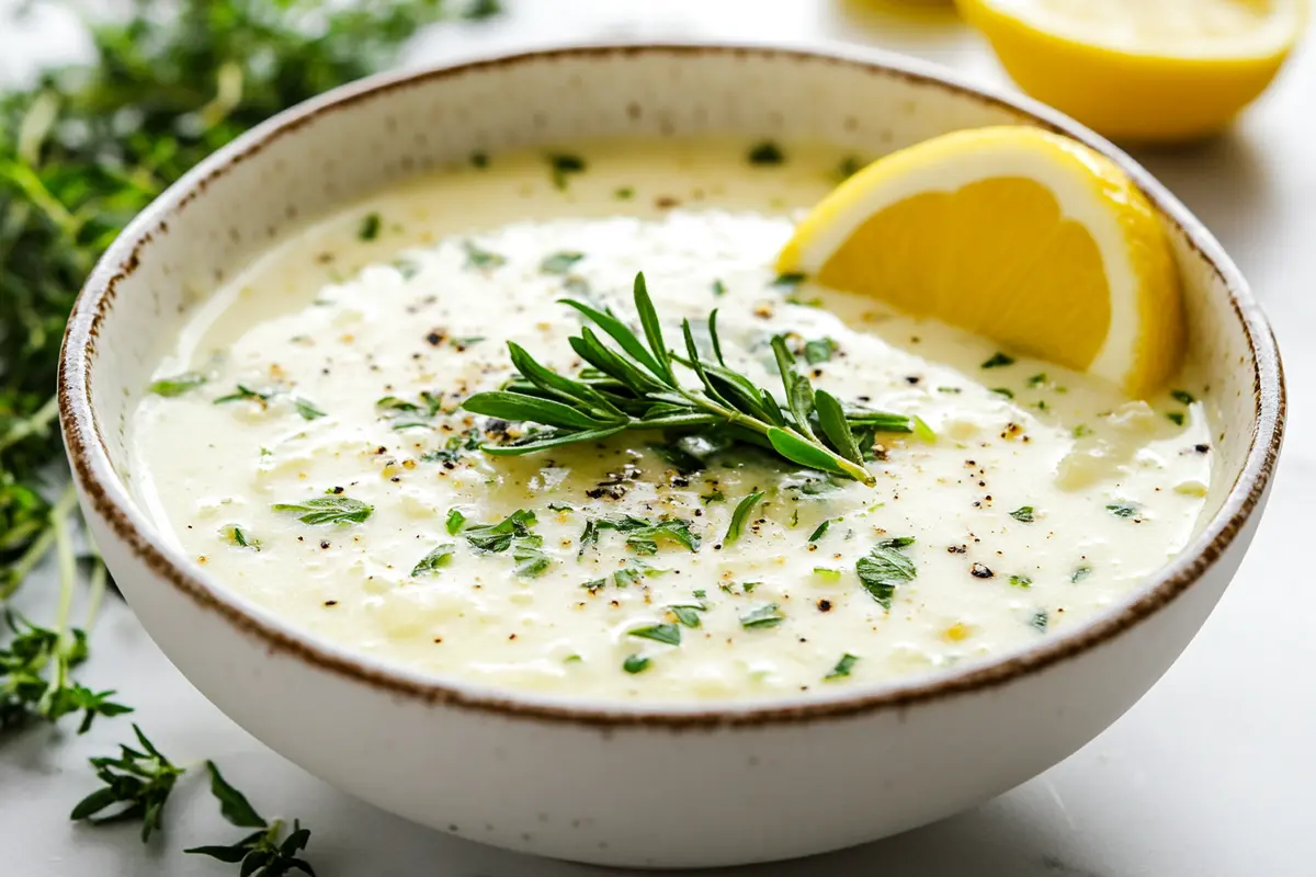 A Bowl of Creamy Greek Soup with Lemon