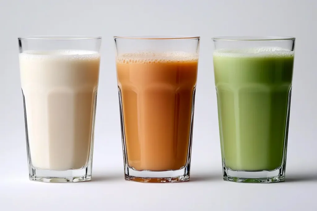 Several milk alternatives arranged together.