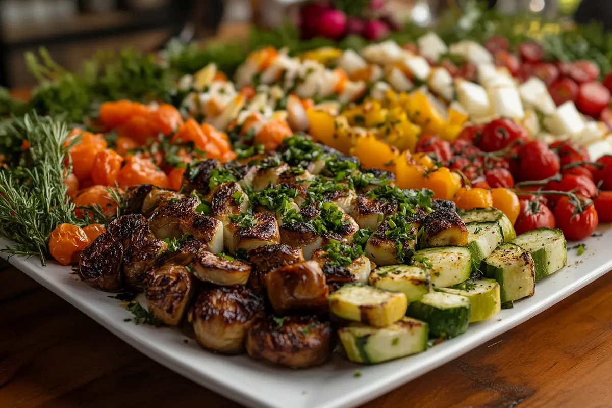 Colorful Spanish salad tapas ready to serve.